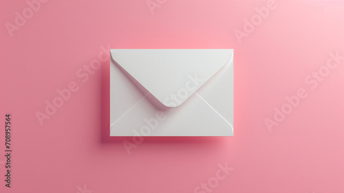 Valentine's day minimalistic background with envelope on pink background. 