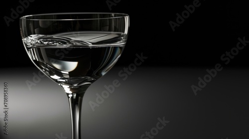  a close up of a wine glass with water in it on a black background with a reflection of the wine in the wine glass and the wine in the glass is almost empty.