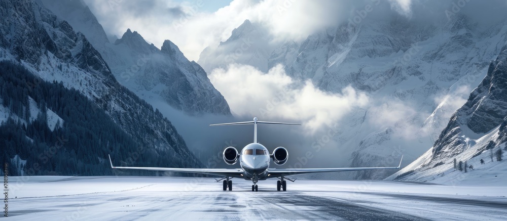 Private jet tail seen in the Alps - obrazy, fototapety, plakaty 