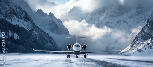 Private jet tail seen in the Alps