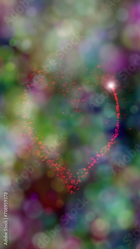 Loop colourful blurred circles with drawing heart symbol vertical background.