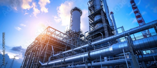 Blue sky gas turbine power plant with water-cooled tower.