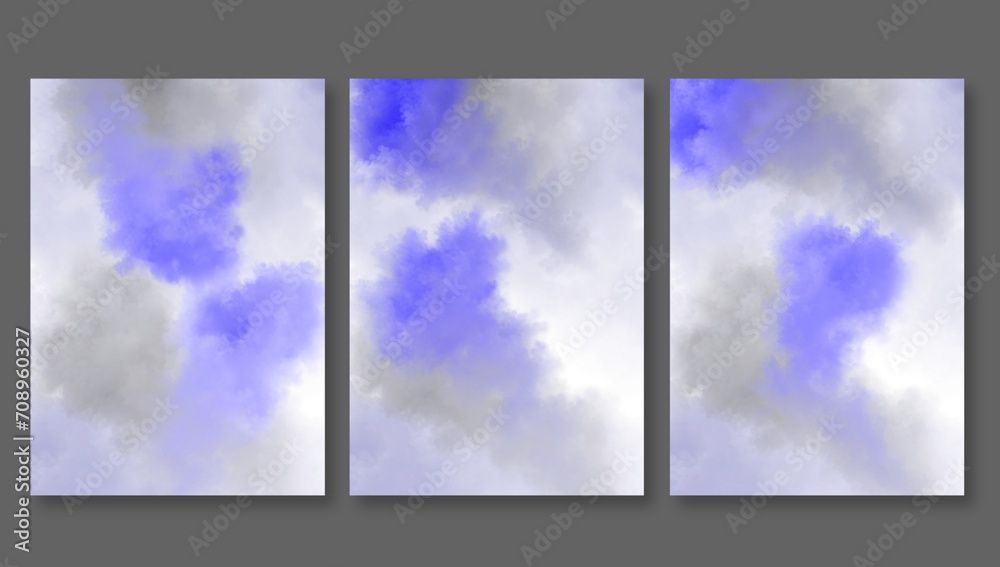 Abstract watercolor background , clouds background , template collection in blue gray colors. Art background for cards, flyer, poster , cover design , date, postcard