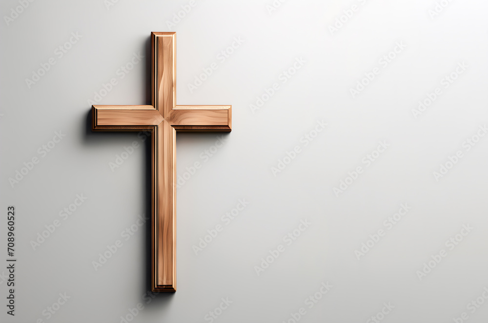 Catholic Wooden Cross. super realistic. Palm Sunday And Easter Day Concept. Copy space. This photo was created using Playground AI 
