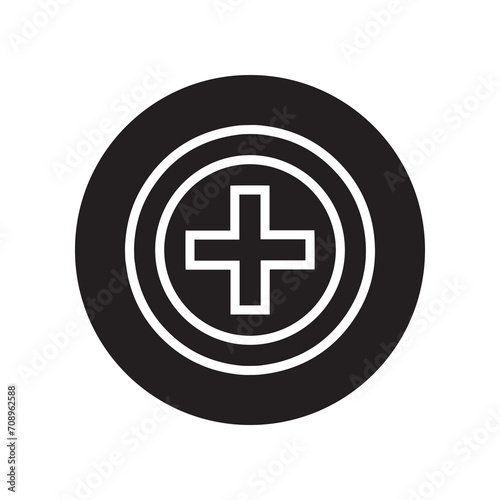 Add icon vector. Plus icon logo design. Medical cross symbol in circle isolated on white background