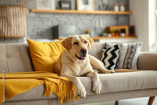 dog sitting on a sofa 