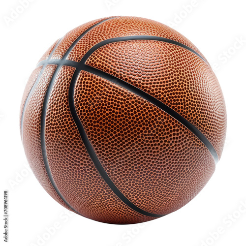 Perfectly Round Basketball Poised in Isolation Against a Transparent Background, Capturing the Essence of the Game