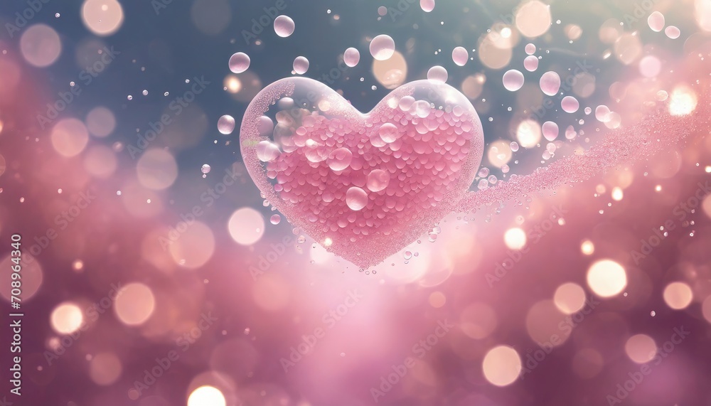 Floating Heart Made of Bubbles, Love and Romance Concept, Pink Bokeh Background Floating Heart Made of Bubbles, Love and Romance Concept, Pink Bokeh Background