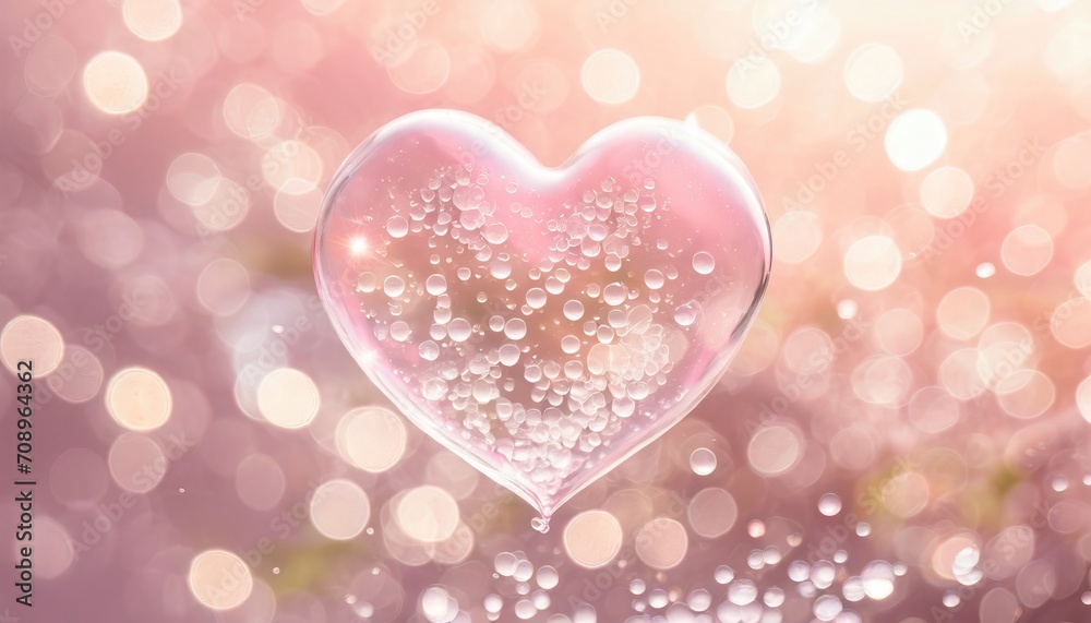 Floating Heart Made of Bubbles, Love and Romance Concept, Pink Bokeh Background