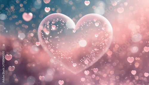 Floating Heart Made of Bubbles  Love and Romance Concept  Pink Bokeh Background