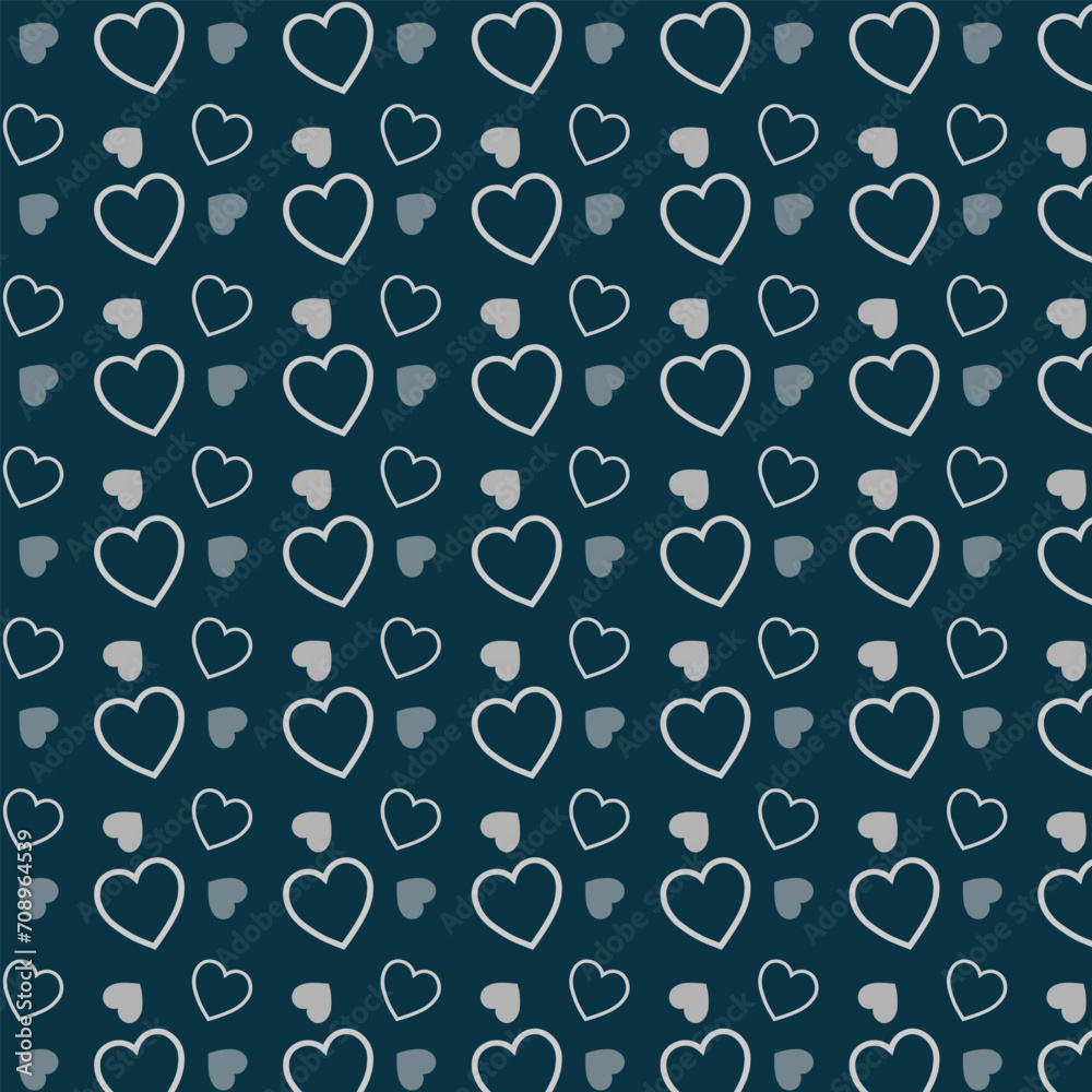 White outline heart pattern vector on blue background. 