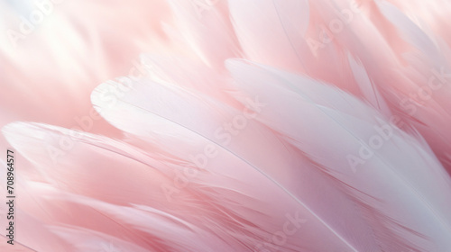 A macro shot of soft pink feathers, highlighting the graceful texture and gentle color gradient. © tashechka
