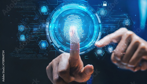 Future technology and cybernetics, fingerprint scanning biometric authentication, cybersecurity and fingerprint password