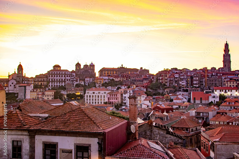 Cityscape of Porto seen  from the cathedral at sunset