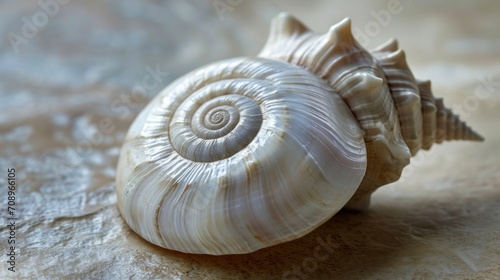  a close up of a sea shell on a white surface with a blurry image of the shell and the top part of the shell visible part of the shell.