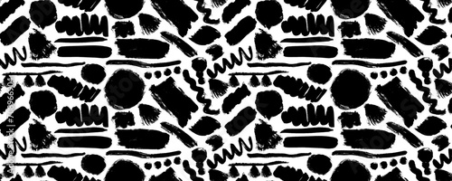 Seamless pattern charcoal pencil curly lines, squiggles and shapes. Grunge pen scribbles background. Hand drawn vector pencil lines and doodles. Black charcoal or chalk drawing. Rough crayon strokes.
