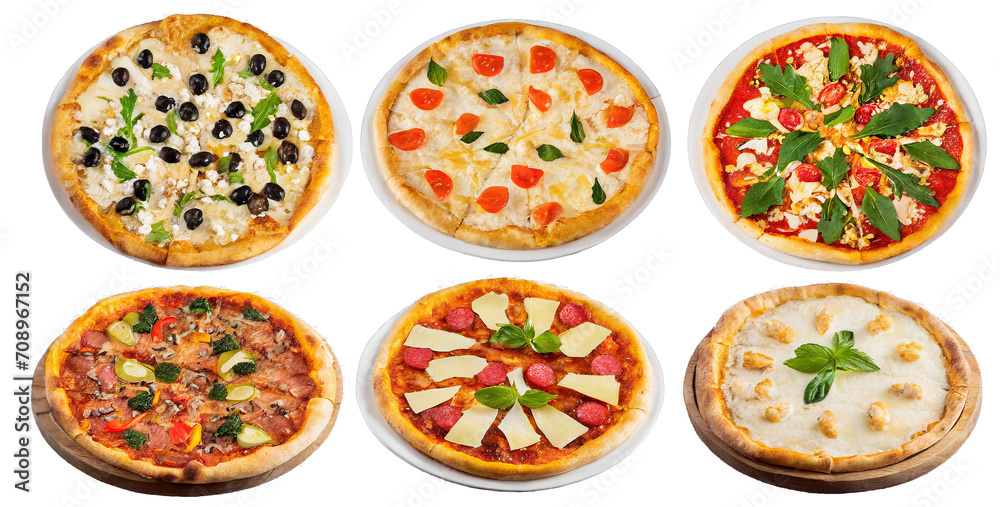 collection of various pizza slices - isolated