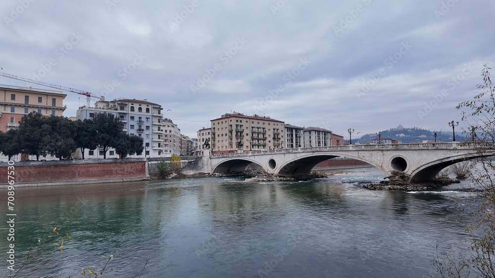 Fototapeta premium Italy, Verona 14.01.2024 Verona is a city in the Venice region in northern Italy. The old town area is located on a bend of the Adige River