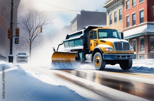 snowplow removes snow from city streets © Ксения Маслова