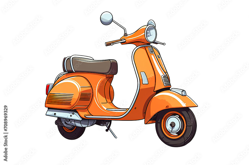 Vintage european orange scooter isolated on PNG Background. Generative Ai.