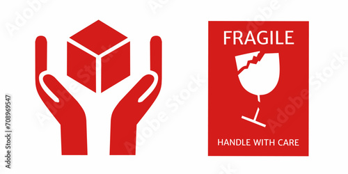 handle with care icon isolated on white. Two icon version