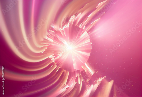 A pink background with a wavy design on top the image is a blurry wave of light and sparkles on the bottom of the image.