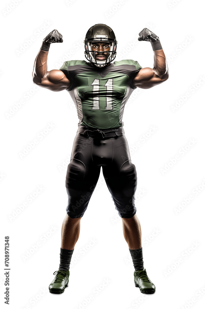 Muscular american football portrait, full body, isolated background Muscular american football portrait, full body, isolated background