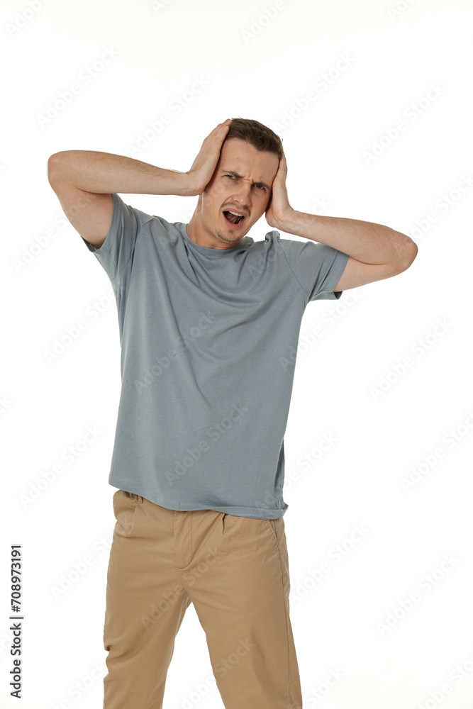 Young confused puzzled man isolated on white background Young confused puzzled man isolated on white background