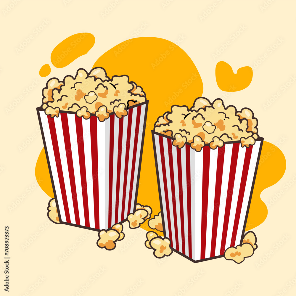 popcorn vector with yellow bubble, isolated background, national popcorn day
