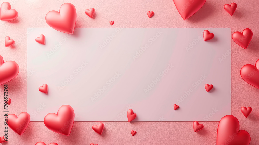 3d illustration of the Valentine's day background in pink. Hearts on the background of an empty space for text.