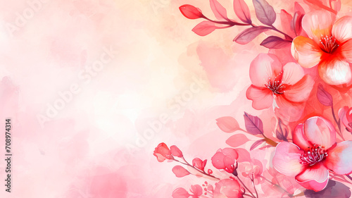 Flowers illustration greeting card with an empty space for text on a soft red-peach background.