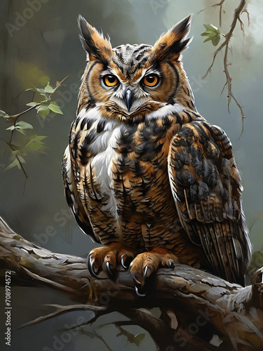 Krzysztof Boguszewski's Digital Masterpiece Capturing the Majestic Great Horned Owl ai generated photo