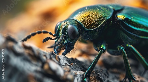  a close up of a beetle on a piece of wood with it's head turned to the side and it's eyes open, with its mouth wide open. photo