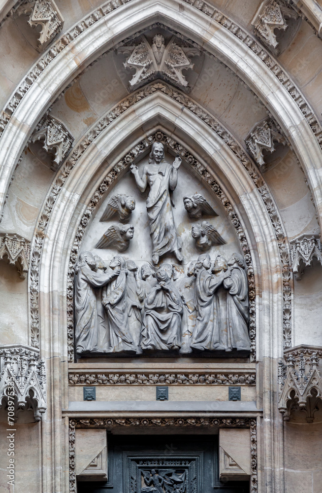 Detail of a side door of Saint Vitus cathedral in Prague, Czech Republic