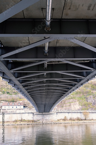 symmetrical view of the bridge from below