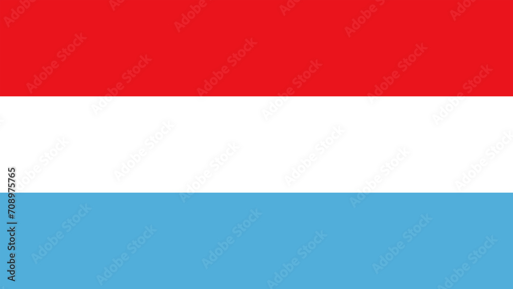 The national flag of Luxemburg with the correct official colours which is a tricolour of three horizontal stripes of red, white and blue, stock illustration image