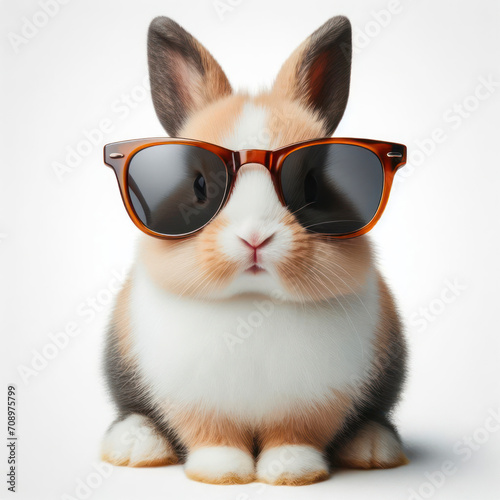 Photo Cute bunny wear sunglasses Isolated on solid white background. ai generative