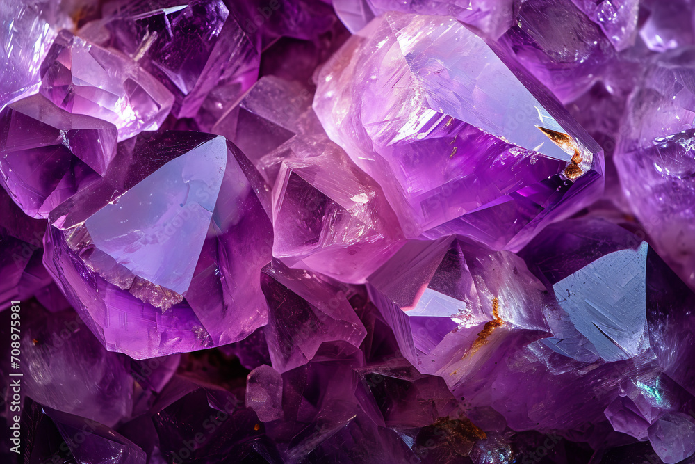 
Close-up amethyst texture with beautiful light refraction and chiseled facets