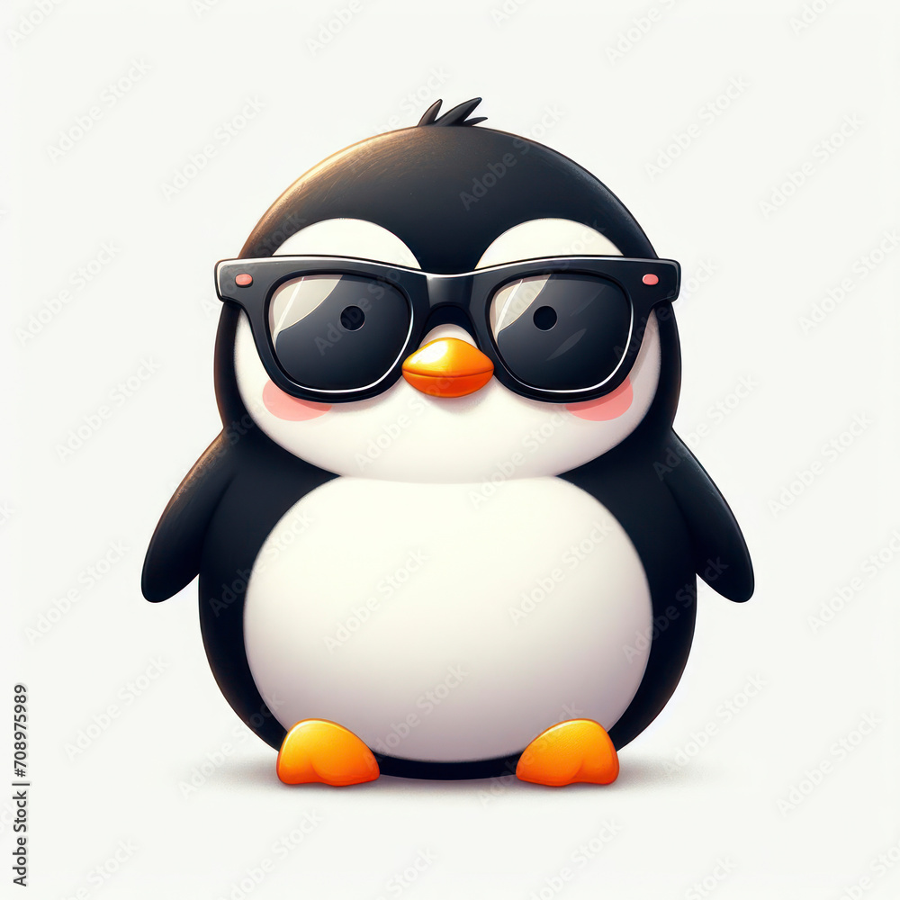 Obraz premium Photo Cute penguin wear sunglasses Isolated on solid white background. ai generative
