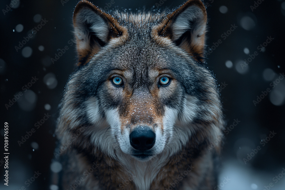Wolf Adorned by the Whispering Grace of Snowflakes