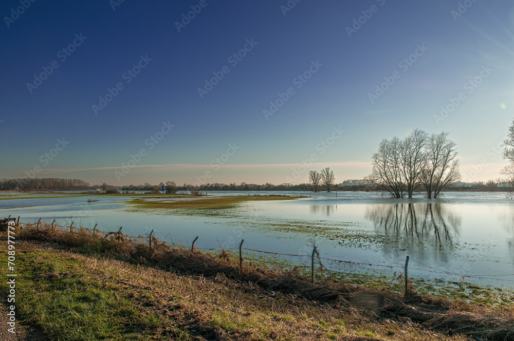 High water in the river IJssel between De Steeg and Doesburg in the Netherlands