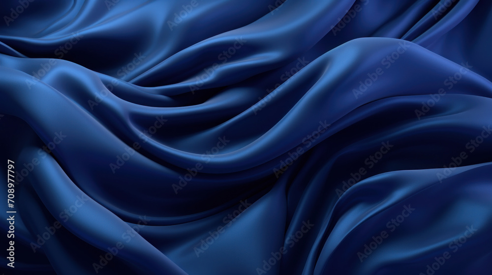 Fototapeta premium Royal blue satin fabric draping elegantly with deep color and smooth texture, perfect for a luxurious backdrop.