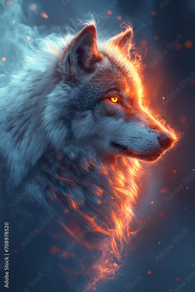 Wolf's Radiant Flame, Eyes Ablaze in Feral Brilliance