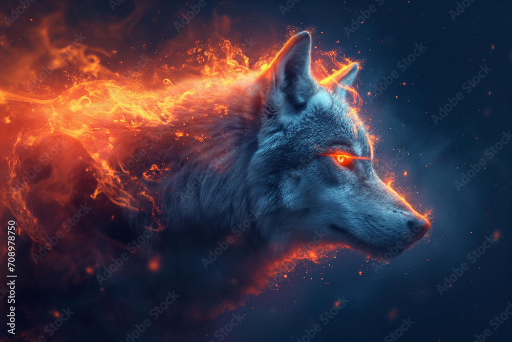 Wolf's Radiant Flame, Eyes Ablaze in Feral Brilliance