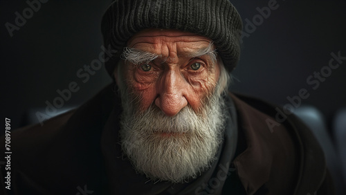 portrait of a wise old man with sad eyes