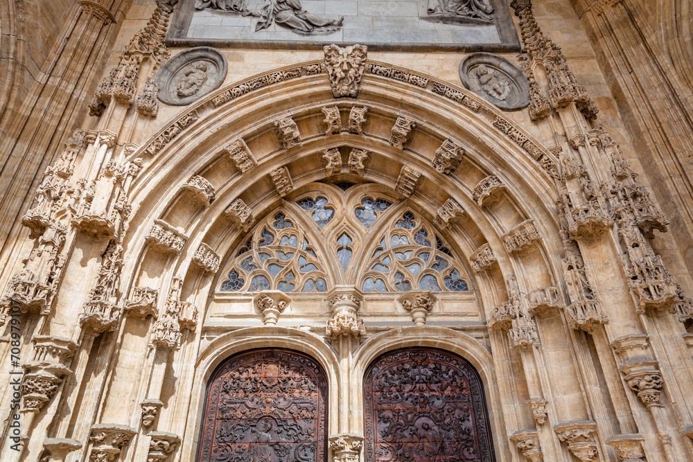 Tympanum of a door of San Salvador cathedral in Oviedo, Spain