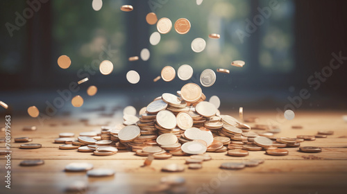 symbol of saving money, coins, saving change, collecting money in a jar, piggy bank photo