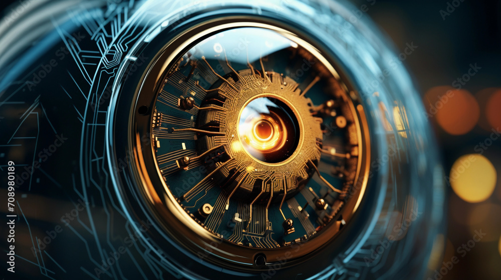 high tech iris, ai, modern technology, cyborg human, future eye enhancement, symbol of progress in technology high tech iris, ai, modern technology, cyborg human, future eye enhancement, symbol of progress in technology