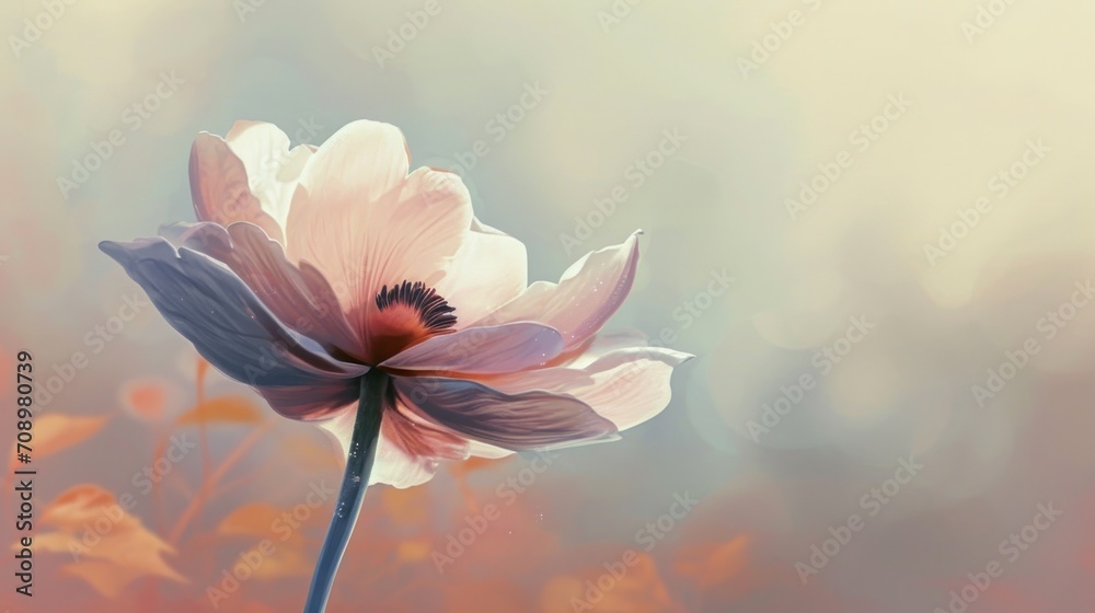 Obraz premium a close up of a pink flower on a blurry background with a blurry image of flowers in the foreground and a blurry background of orange flowers in the foreground.