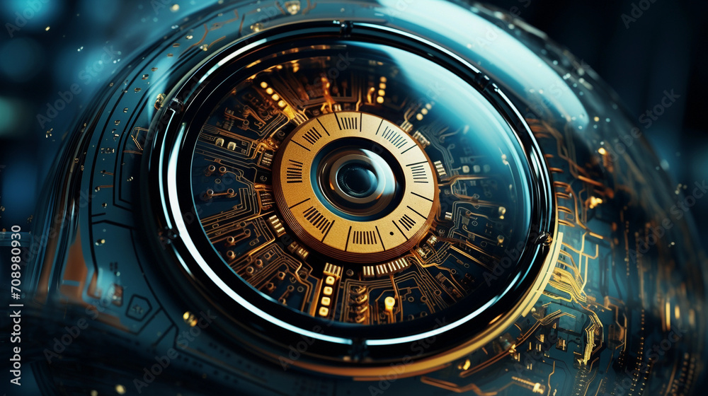 high tech iris, ai, modern technology, cyborg human, future eye enhancement, symbol of progress in technology high tech iris, ai, modern technology, cyborg human, future eye enhancement, symbol of progress in technology